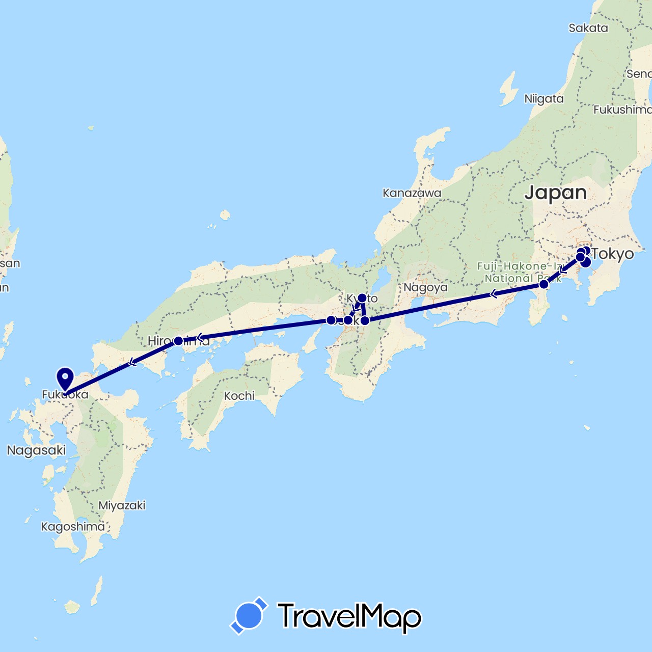 TravelMap itinerary: driving in Japan (Asia)